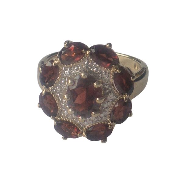 Gold Tone Sterling Silver Garnet Cluster Ring Size 6 - Picture 7 of 14